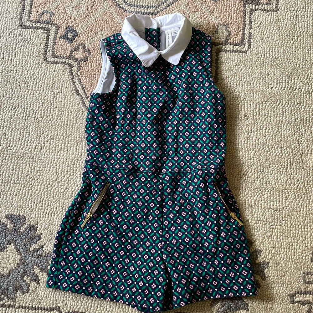 Janie and Jack romper, size 6, navy, green, pink bc pattern